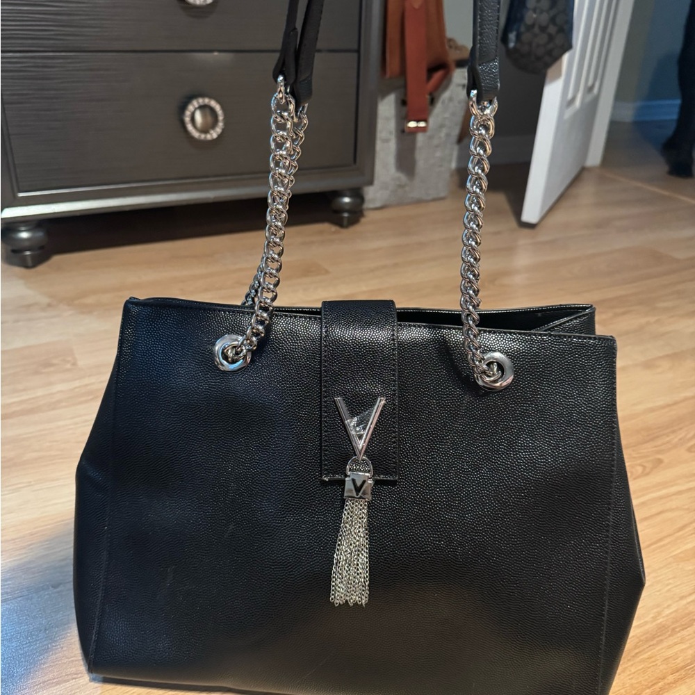 Mario Valentino Black Tote with Silver Chain Straps